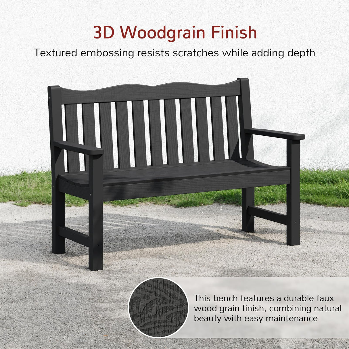 Stoog Outdoor Bench, 2-Person Garden Benches for Outdoors, All-Weather HIPS Garden Bench with 800 lbs Weight Capacity, Never Rot or Fade, for Garden, Porch, Backyard and Park, Black Stoog