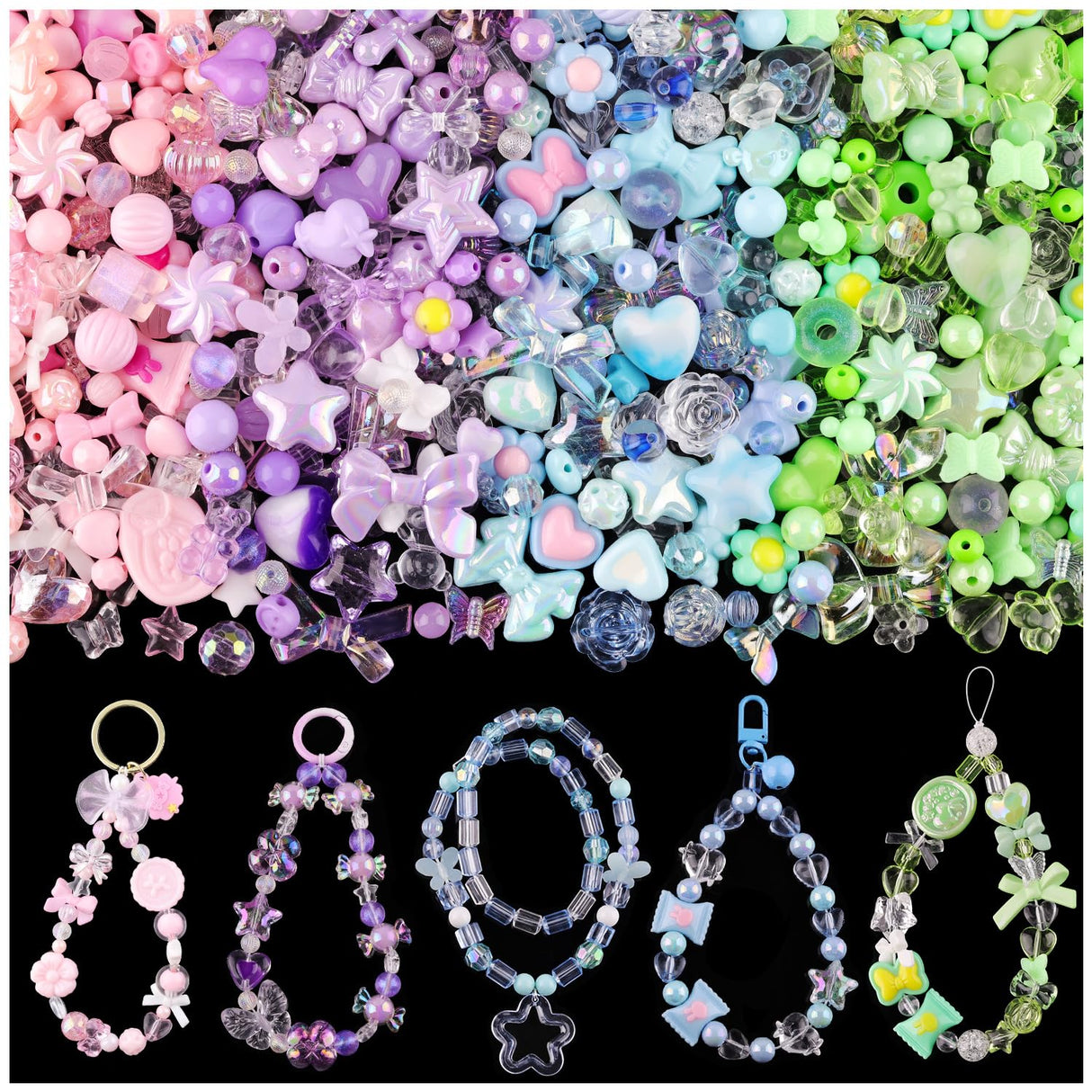 180-240PCS Assorted Acrylic Beads For Bracelet Making, Flower Bow Butterfly Candy Star Heart GummyBear Kawaii Aesthetic Bracelet Charms,Cute Beads For Jewelry Making DIY Necklace Keychain Phone Charms TINKRSTUFF