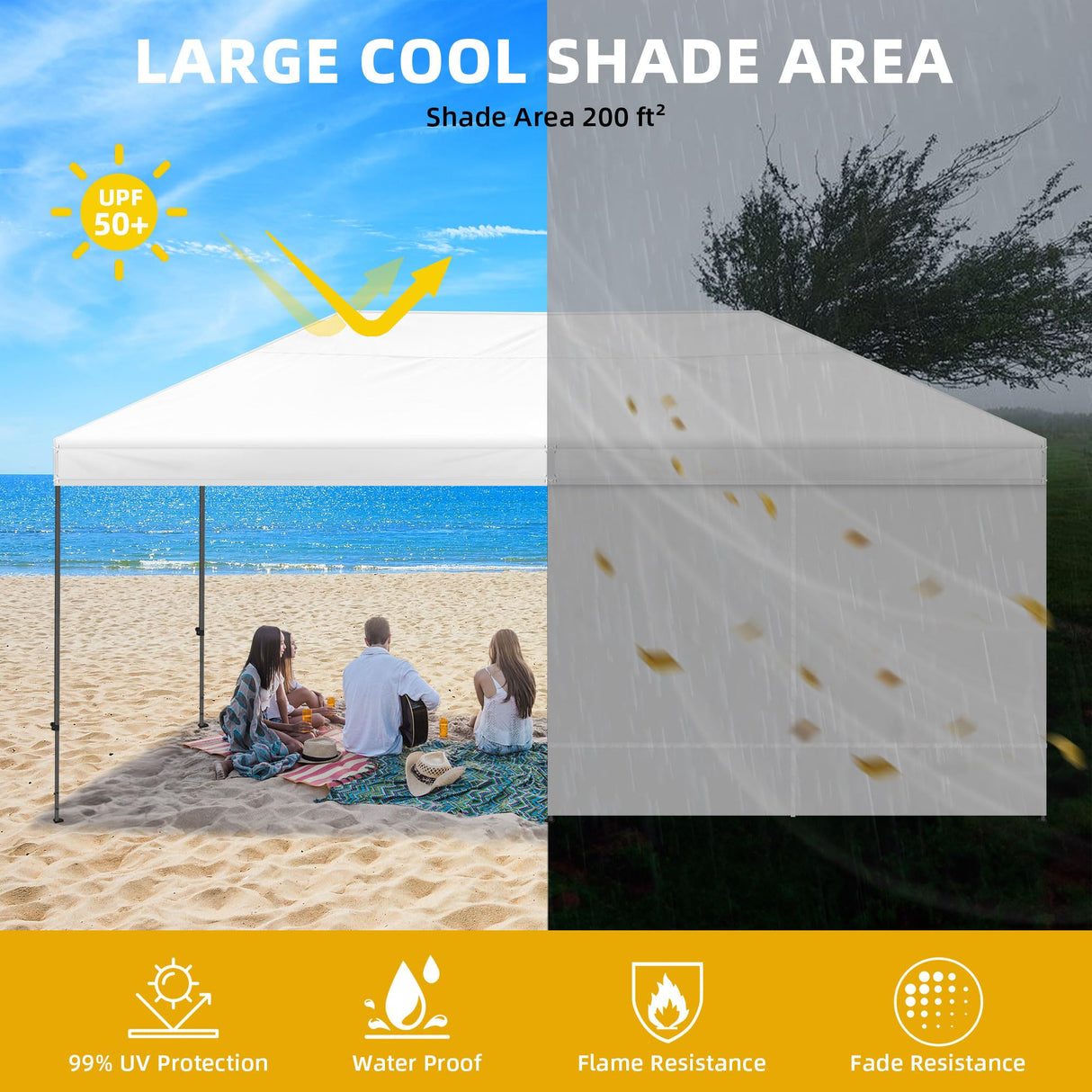 DWVO 10x20 Pop Up Heavy Duty Canopy Tent with 6 sidewalls, Roller Bag, 4 Ropes & 12 Stakes, 4 DIY Banners & 6 Sandbags for Patio, Party, Exhibition, Commerce (White) DWVO