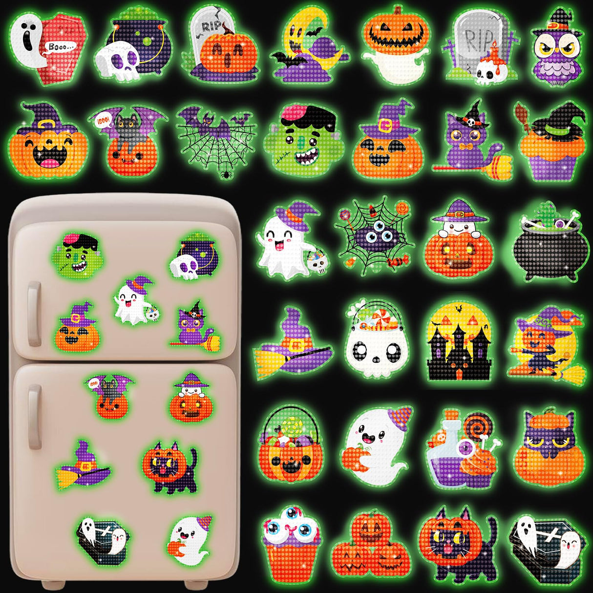 40PCS Halloween Crafts for Adults DIY Diamond Art: DIY Glow-in-The-Dark Refrigerator Magnets Stickers Kit, Magnetic Fridge Decor (Luminous) Eternity sky