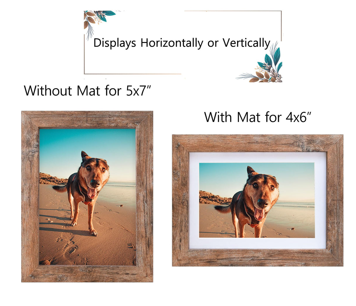 Califortree 5x7 Picture Frame - Can Display Photo 4x6 with Mat, Wood Frame with Shatterproof Plexiglass, Horizontal and Vertical Display for Wall and Tabletop, Rustic Brown Califortree
