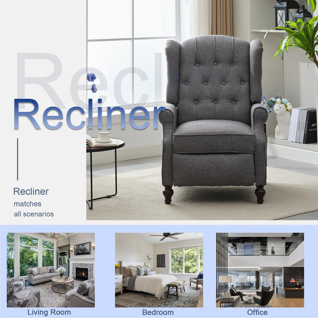 SAMERY Wingback Recliner Chair with Massage and Heat, Push Back Recliner Accent Chair, Modern Tufted Reclining Lounge Single Small Recliner Chair Set of 2 for Small Spaces, Living Room, Office SAMERY