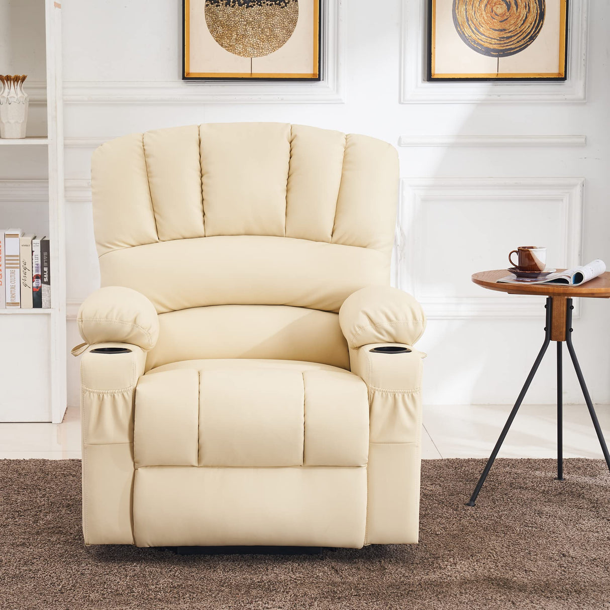 MCombo Power Lift Recliner Chair for Elderly, Lift Chair with Heat and Massage, USB &Type C Ports, Cup Holders, Faux Leather 7095 (Medium, Cream White) MCombo