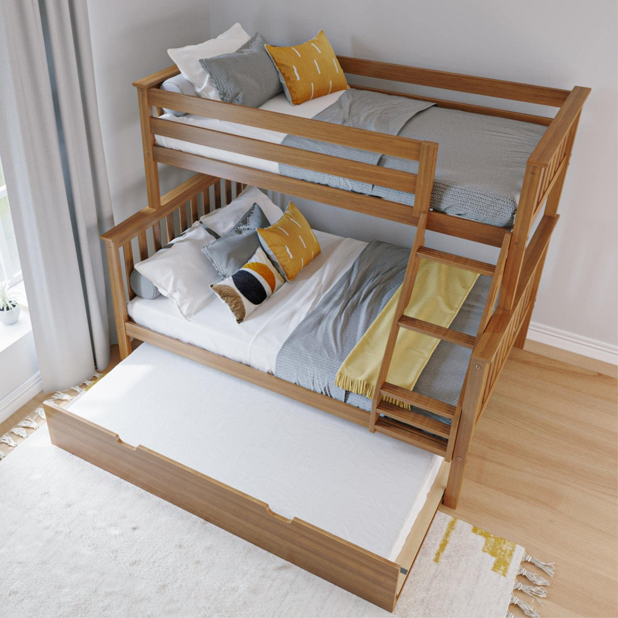 Max & Lily Bunk Bed, Twin-Over-Full Bed Frame for Kids with Trundle, Pecan Max & Lily