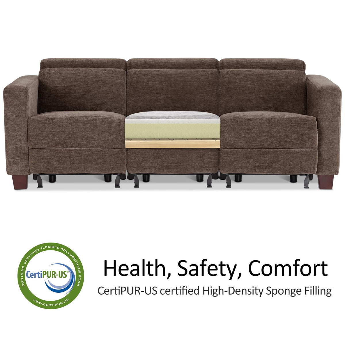 MCombo Zero Wall Recliner Sofa, Power Reclining Sofa, Wall Hugger Power Recliner Sofa with Adjustable Headrest, USB & Type C Ports, for Living Room, Fabric, HL198M3 (Coffee, 3-Seater) MCombo