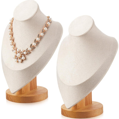 Juexica 2 Pcs 3 Pcs Necklace Display Stand Bamboo Jewelry Bust Display Stands for Selling Home Trade (Beige)