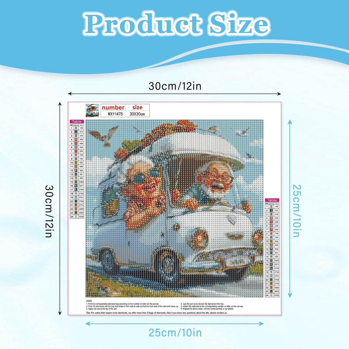 MAXBYE Cartoon Happy Couple Diamonds Painting Kit for Adults, Touring Car 5D Diamond Art Kit, Cartoon Gem Art Kit for Home Wall Decor Present, 12x12in MAXBYE