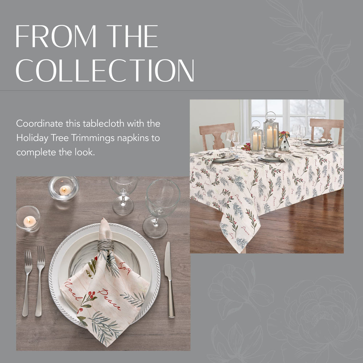 Elrene Home Fashions Holiday Tree Trimmings Wrinkle Resistant Fabric Christmas Tablecloth, 70", Round Elrene