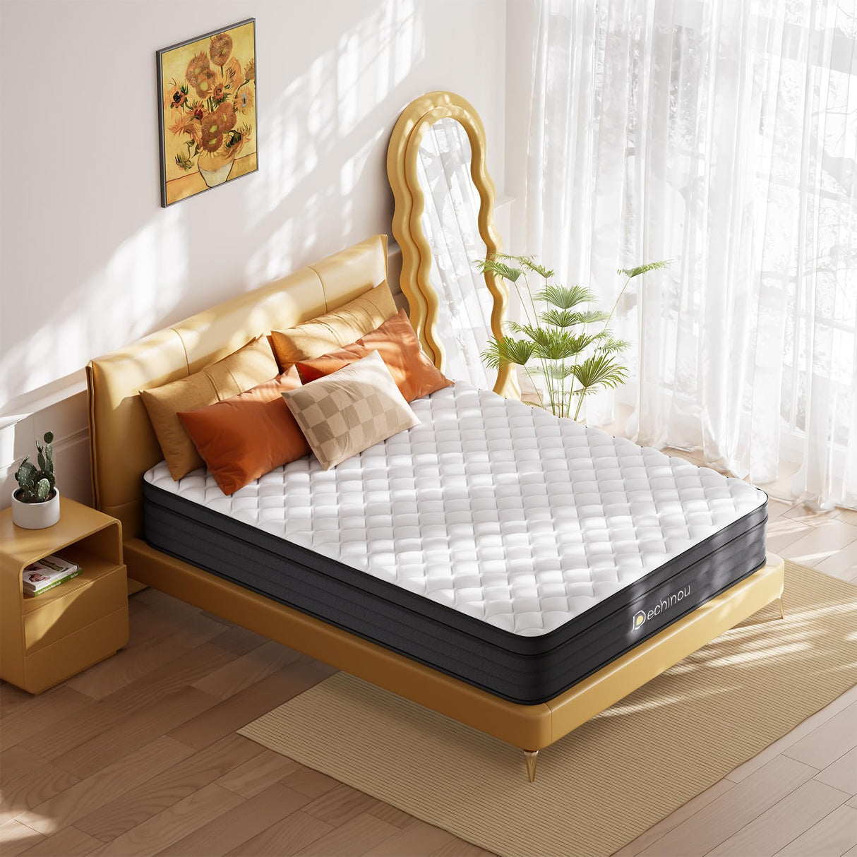 PECHINOU Queen Mattress,10 Inch Queen Size Hybrid Mattress in a Box with Memory Foam, Soft and Comfortable, Pressure Relief, Cool and Breathable, CertiPUR-US, Medium Firm PECHINOU
