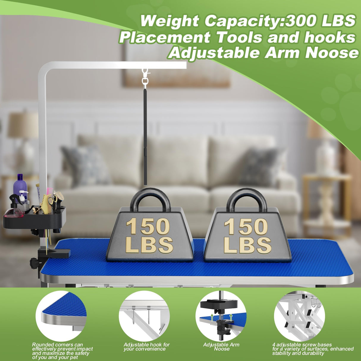 ROOMTEC 43" Hydraulic Pet Grooming Table w/Anti-Static Table Top, Heav Duty Z-Lift Dog Grooming Table/21-36 w/Armrests/Leash Covers/Tool Organiyzers/Hooks, Weight Capacity 330LBS (Blue) ROOMTEC