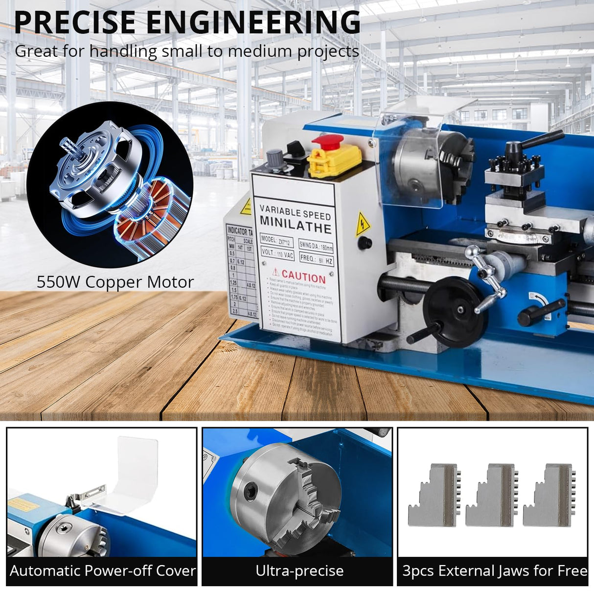 Metal-Lathe-Machine Threading Turning Drilling - Metalworking Machine 550W Mini Metal Lathe 7" x 12" Benchtop with 3-Inch 3-Jaw Chuck Double Feed Tool Box and Dirll Euker