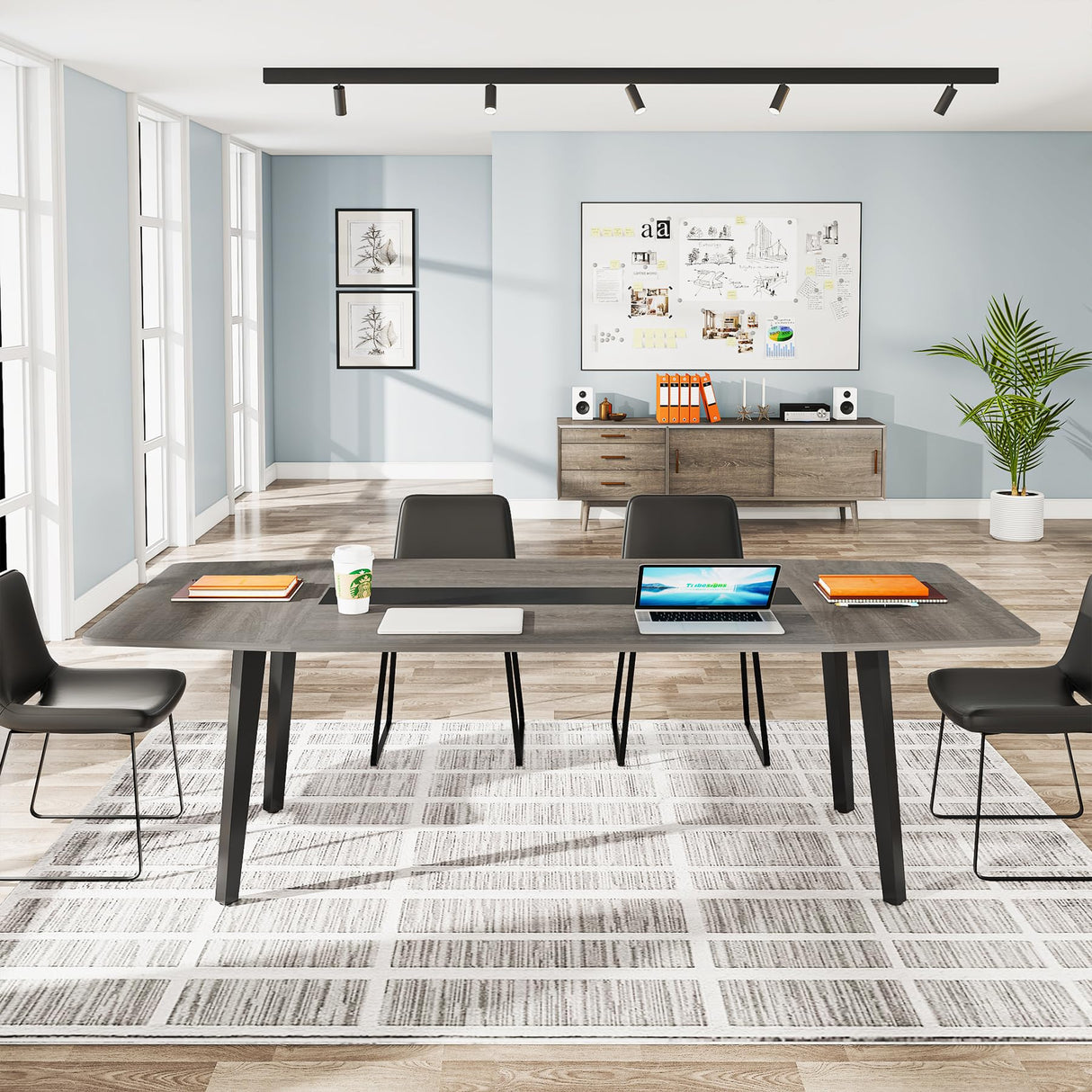 Tribesigns 6FT Conference Table, 70.86L x 35.43W x 29.52H Inches Boat Shaped Meeting Table, Industrial Grey Seminar Table for Office Meeting Conference Room (6ft, Grey) Tribesigns