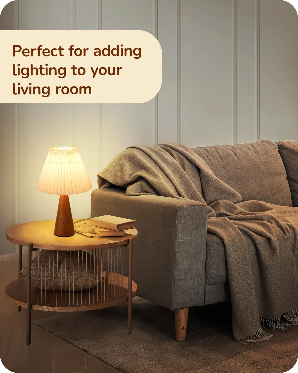 EDISHINE 13.58" Small Table Lamp, Wooden Base Nightstand Lamp, White Pleated Lampshade, Space-Saving Modern Bedside Lamp for Nursery Kids Room Bedroom Living Room, E26, ON-Off Button, Dark Rosewood EDISHINE