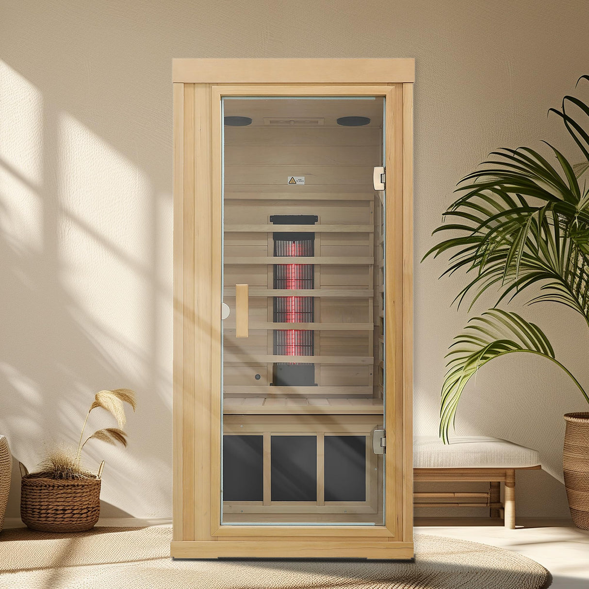 KUNSANA Ceramic Infrared Sauna, 1 Person Infrared Sauna, Hemlock Wood Home Sauna Spa, Far Infrared Sauna Indoor, Low EMF Infrared Saunas for Home with Smart Display, Bluetooth Speaker,1,240 watt KUNSANA