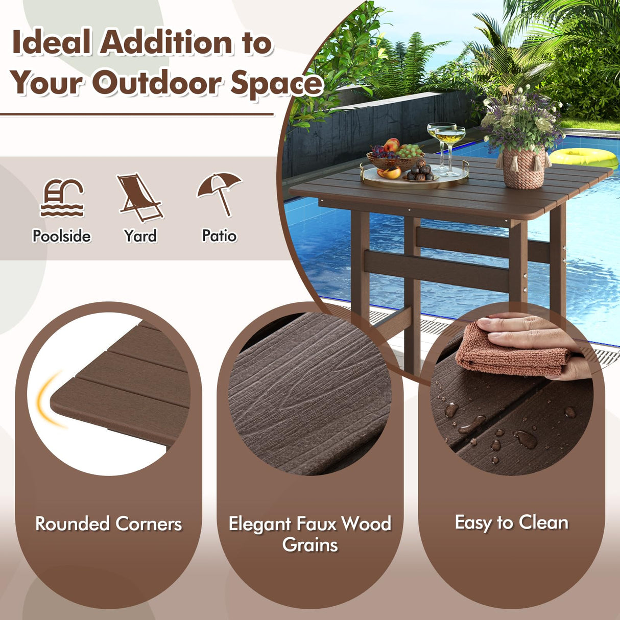 Giantex 42" Height Outdoor Tall Bar Table, HDPE Square Pub Tables with Wood Grains, High Top, Cocktail Bistro Table for Adirondack Chairs, Patio, Garden, Poolside, Yard, Balcony, Brown Giantex