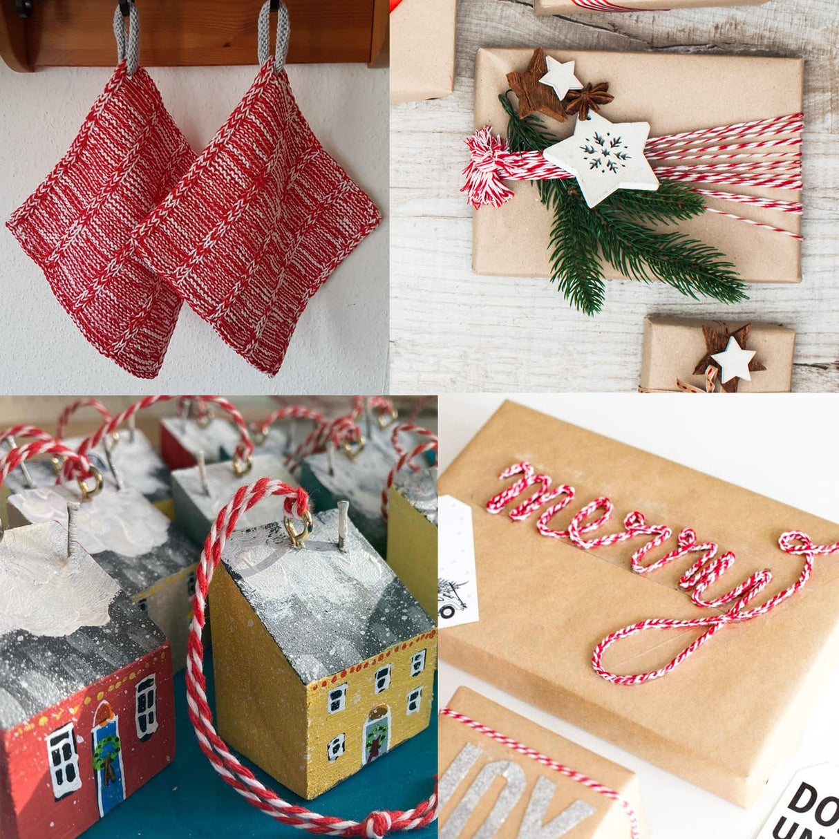 Red and White Cotton Twine String - 656 Feet, Ideal for Crafts, Gift Wrapping, Party, Baking and Holidays KINGLAKE