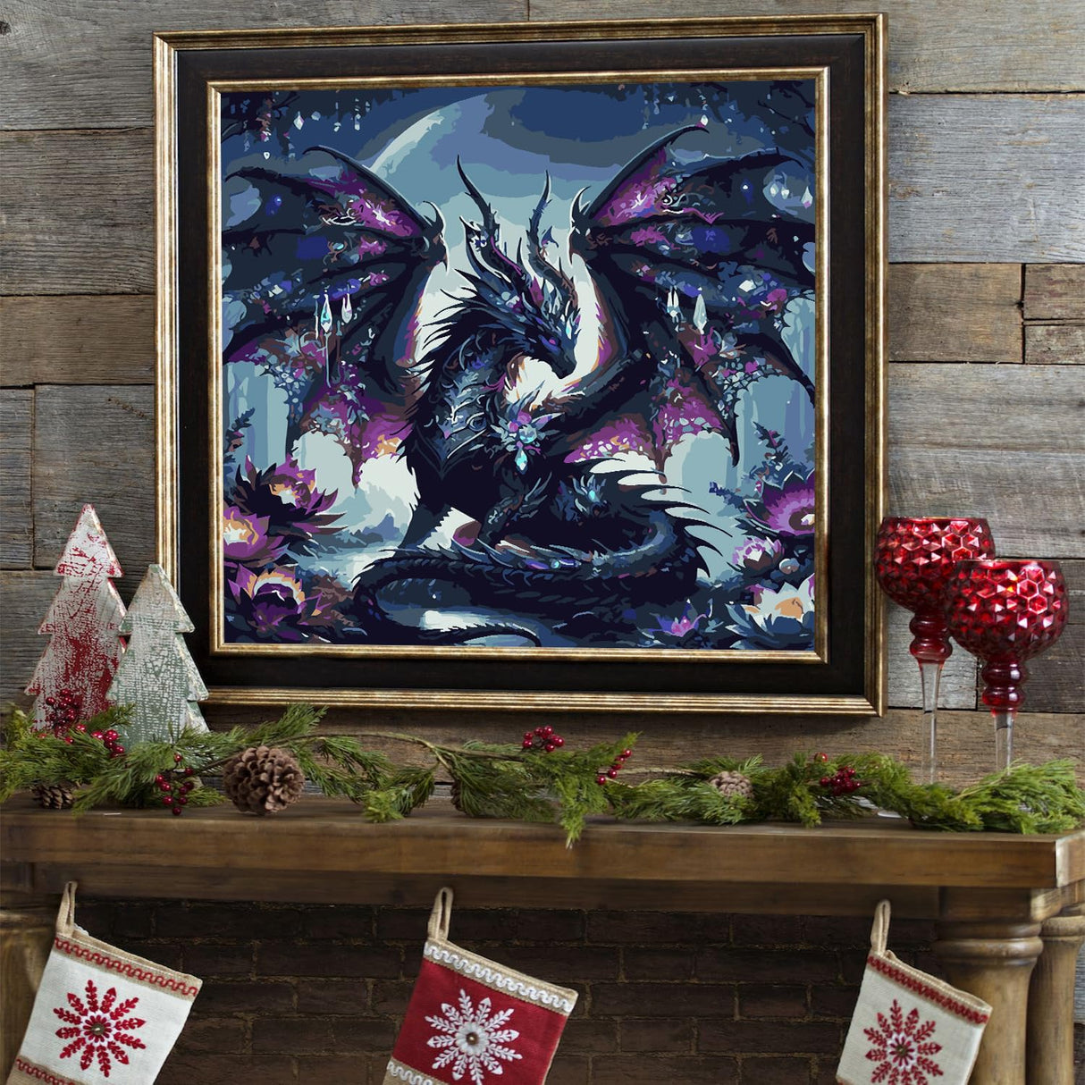AREOPNMG Paint by Numbers Kit for Adults Beginner DIY Dragon Painting by Numbers Kits,with 3 Brushes and Acrylic Paint(Without Frame), Home Wall Decor 16 x 16 in AREOPNMG