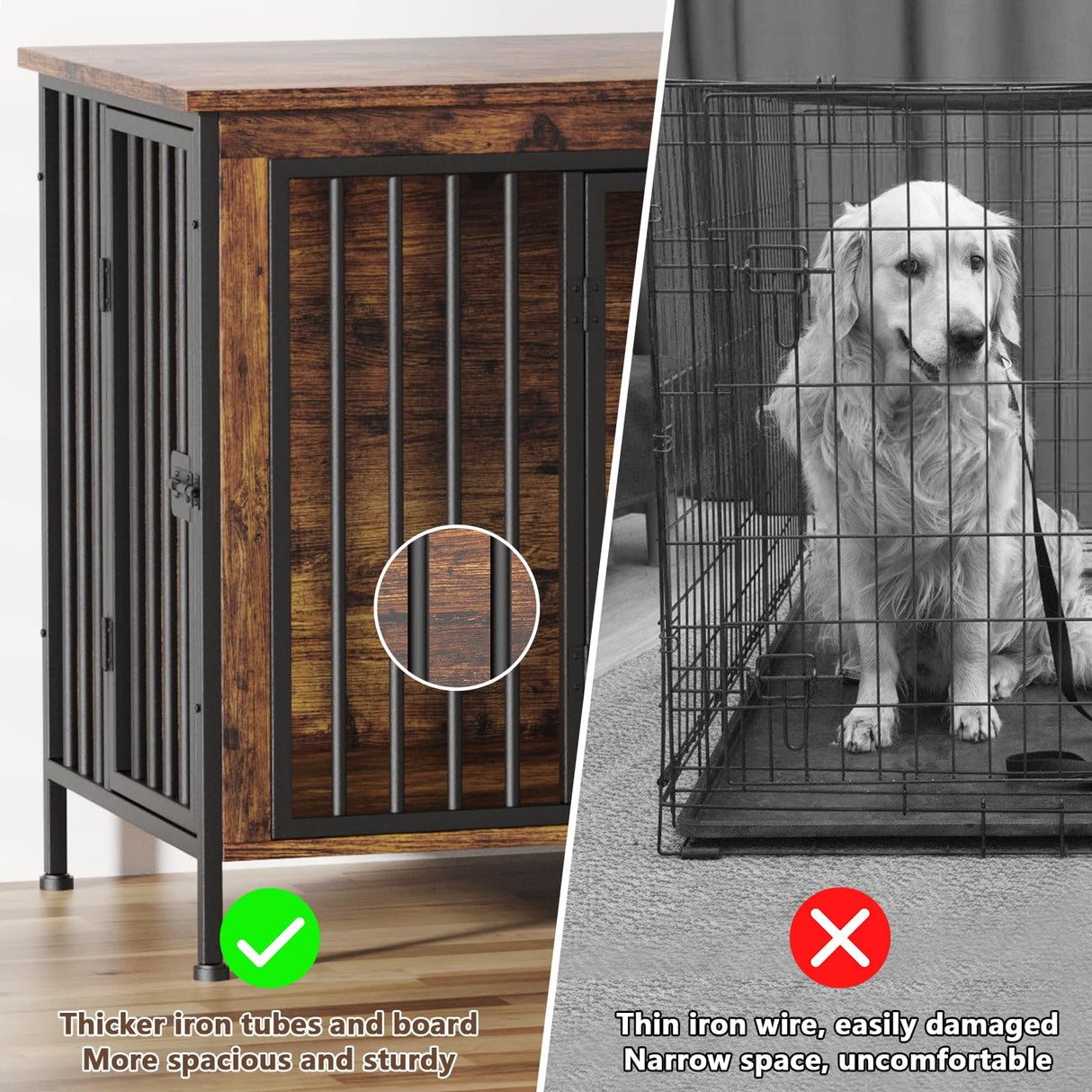 EasyCom 78 Inch Dog Cage Furniture for 2 Dogs, Extra Large Double Dog Crate Furniture Large Breed, XXL Thick Wooden Dog Crate Furniture TV Stand, Sturdy Dog Kennel Furniture Dog Crate with Divider EasyCom