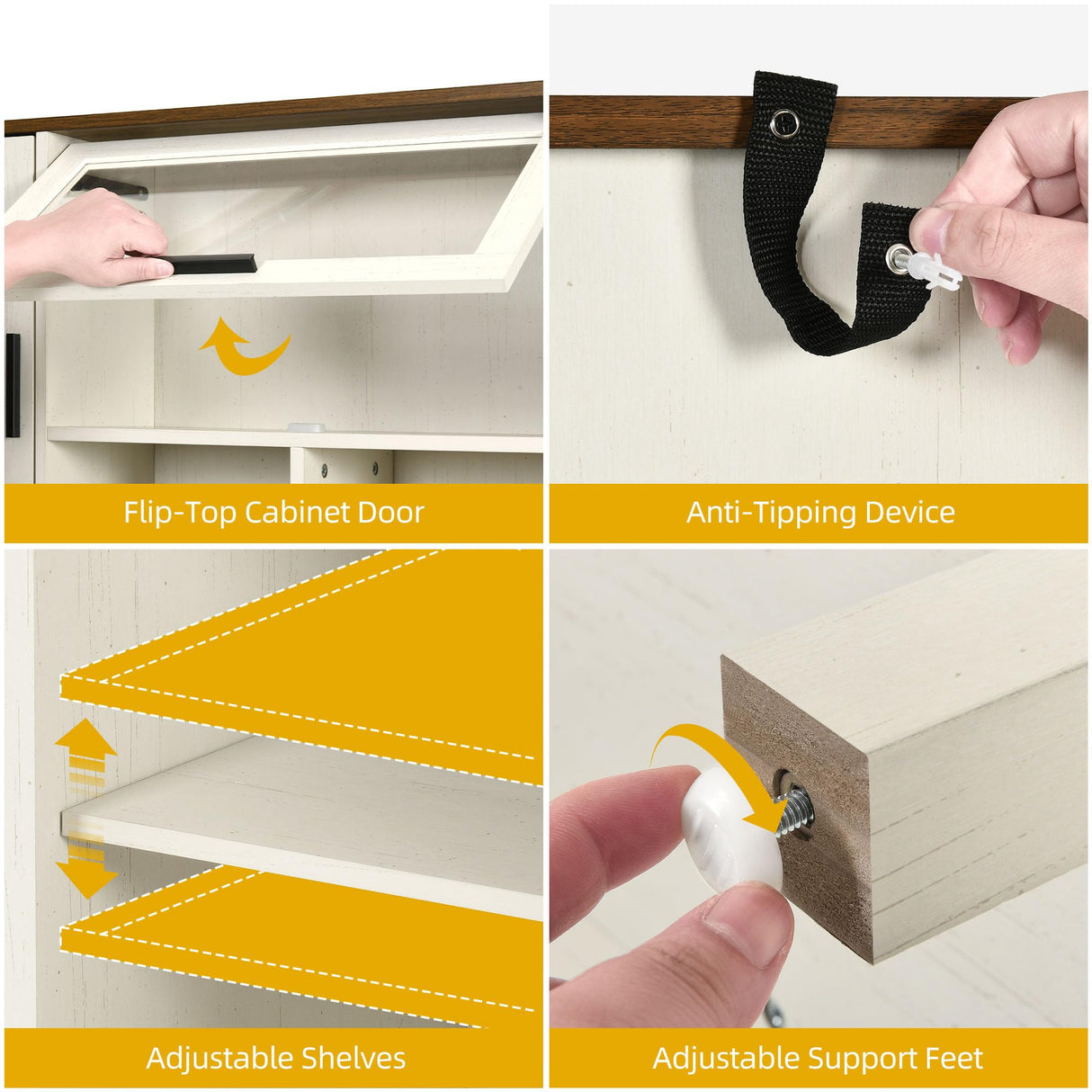 DWVO Tall Kitchen Pantry Storage Cabinet with Power Outlet, Farmhouse Storage Cabinets with Door & Shelves,Kitchen Hutch Buffet Cabinet with Microwave Stand, Walnut White DWVO