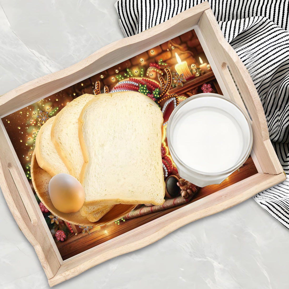 DoxQcs DIY Diamond Tray Diamond Art Painting Wooden Tray Kit, Food Tray with Handle Diamond Table Decoration Tray, for Breakfast Bar Dinner Table Diamond Dots Gem Art Set for Beginners-#30-Deer DoxQcs