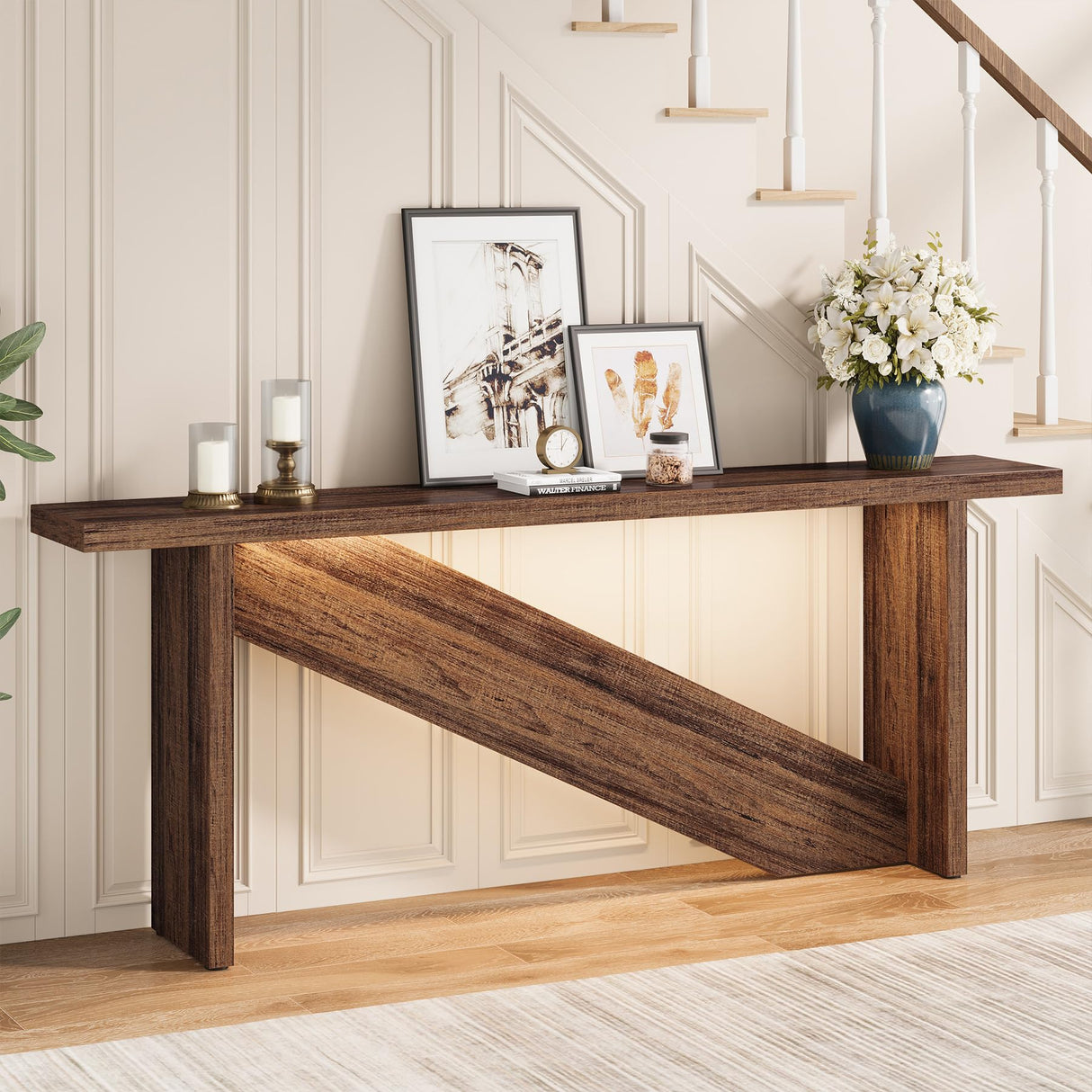 VANOMi Console Table with LED Lights, 70.86" Long Sofa Table Behind Couch, Narrow Wood Entryway Table, Farmhouse Foyer Table, Industrial Console Table for Entryway, Living Room, Hallway, Rustic Brown VANOMi
