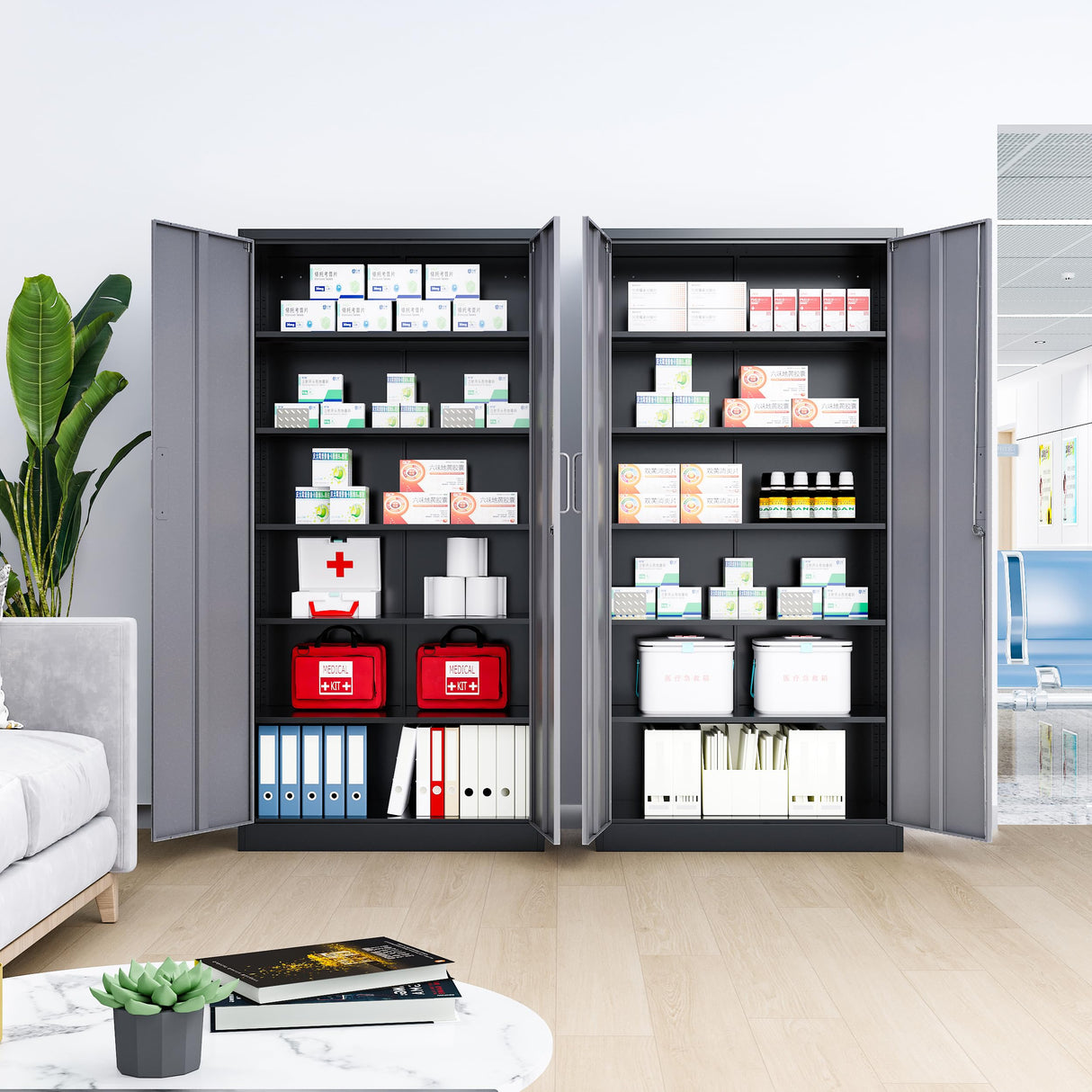 LISSIMO 72" Metal Locker Storage Cabinet,72" Tall Locking Cabinet with Doors and Adjustbale Shelves,File Cabinets for Basement,Garage,Home Office LISSIMO