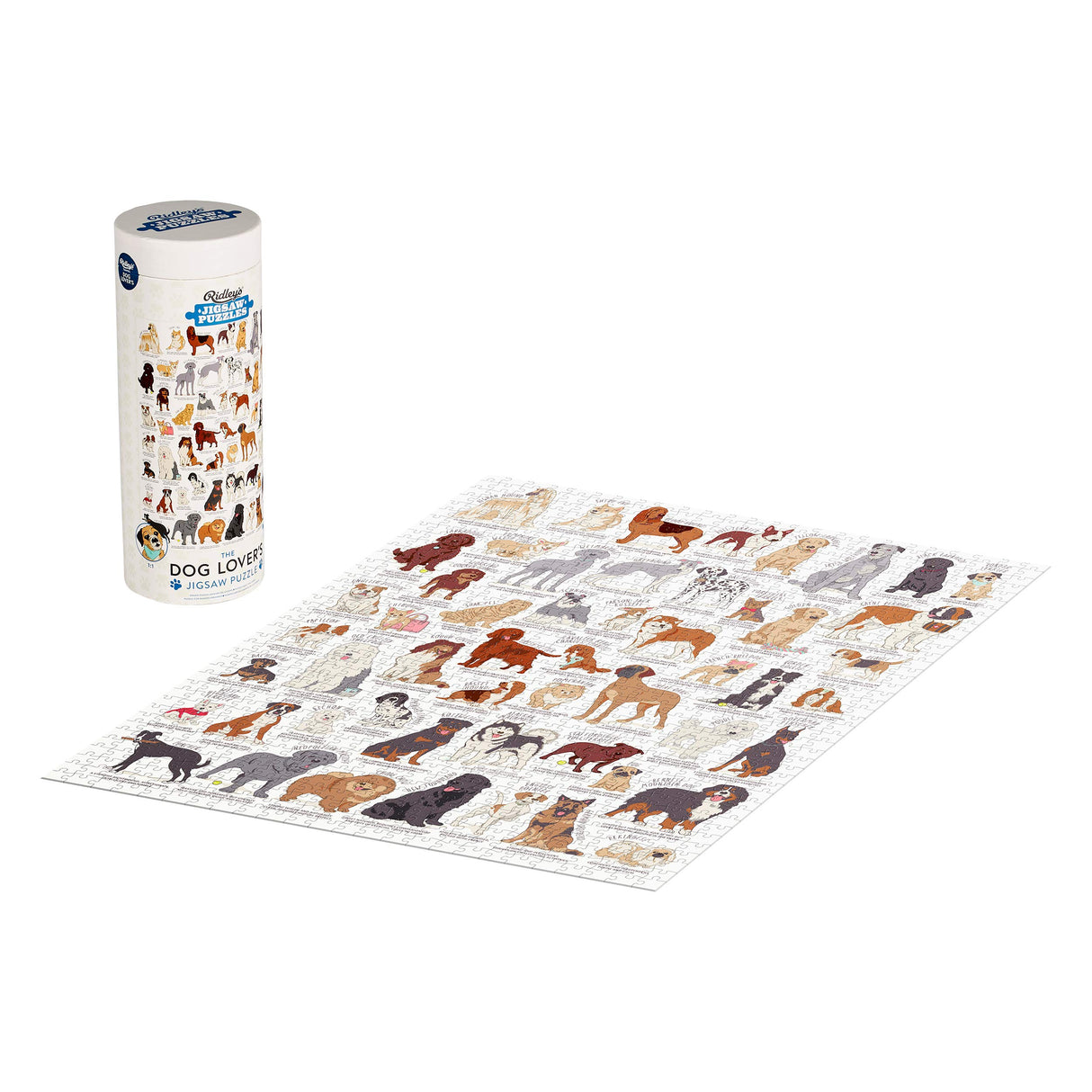 Ridley's Dog Lover's 1,000-Piece Jigsaw Puzzle – Dog Puzzle with Informational Image About Different Breeds, Sturdy Storage Tube Included – Activity Puzzle – Makes a Great Gift Ridley's