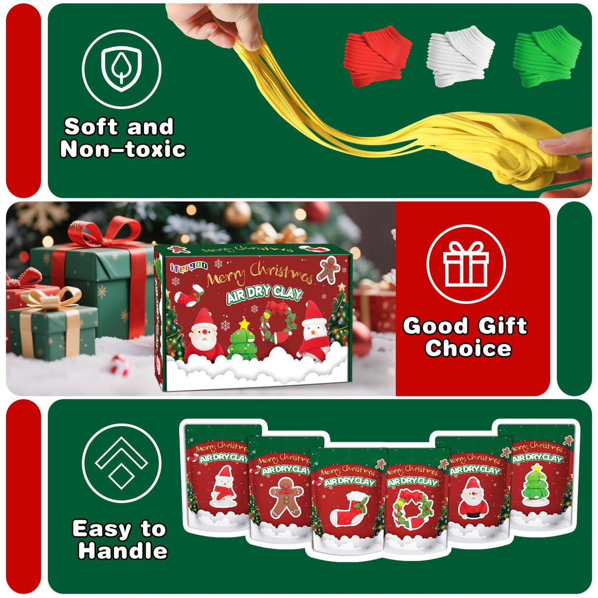 ifergoo Air Dry Clay for Kids - Christmas Modeling Clay Kit, 6 Christmas Molding Designs, Creative Sculpting Activity Kit with Tools & Tutorials, DIY Art Craft Gifts for Girls and Boys ifergoo