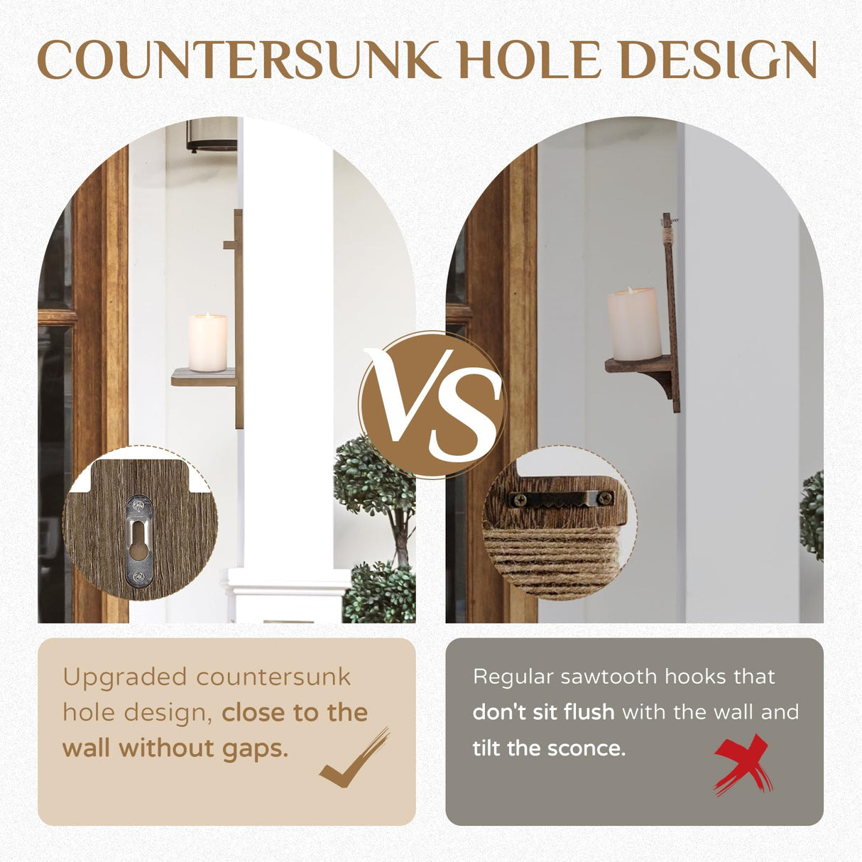 Walasis Wall Candle Holder for Farmhouse: Wood Candle Sconces Wall Decor Set of 2 - Distressed Candle Holders for Small Vase Pillar Candles Tealight Walasis