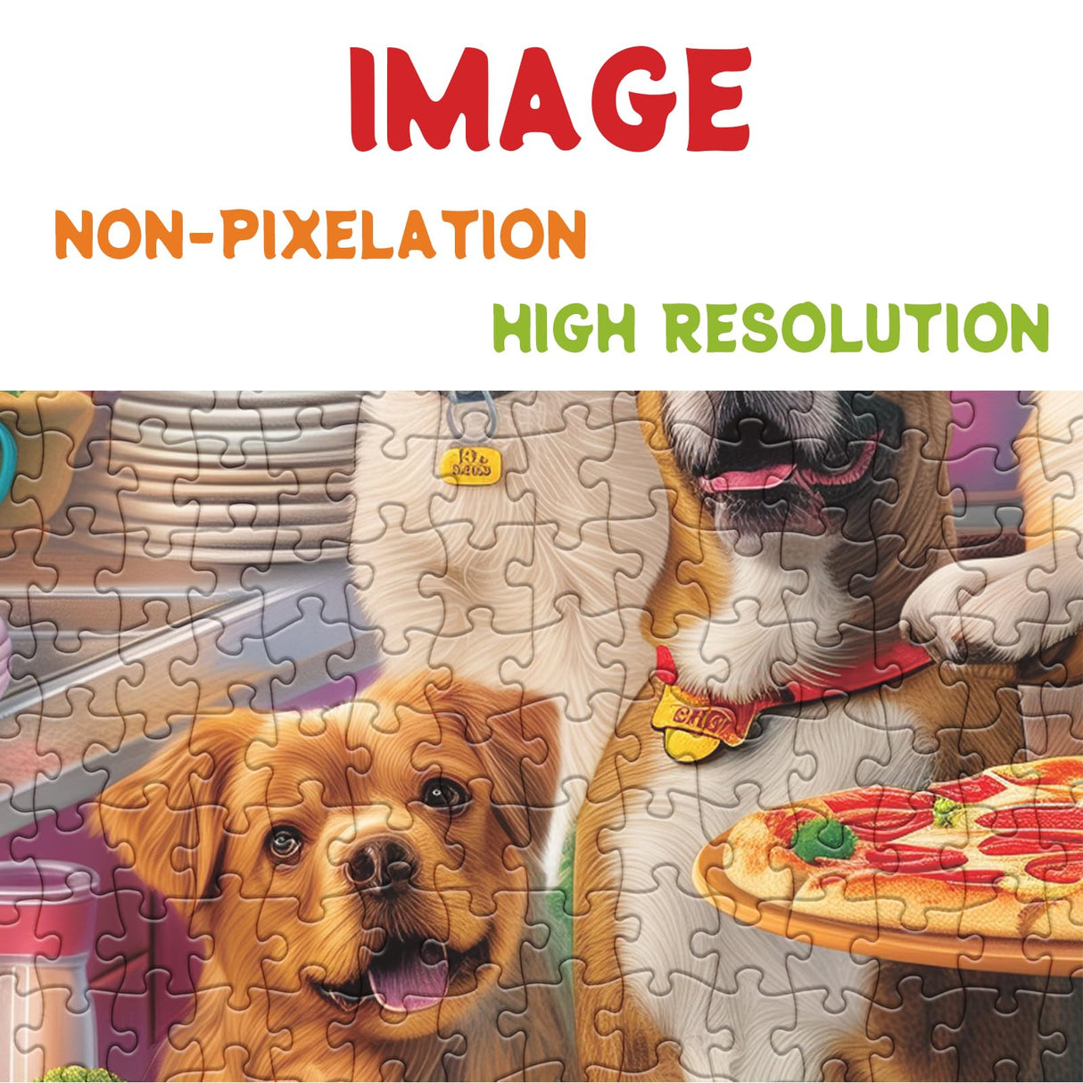 Dog Puppy Pizza Puzzles for Adults 1000 Pieces, Food Kitchen Jigsaw Puzzle, Animals Funny Puzzles BBOLDIN