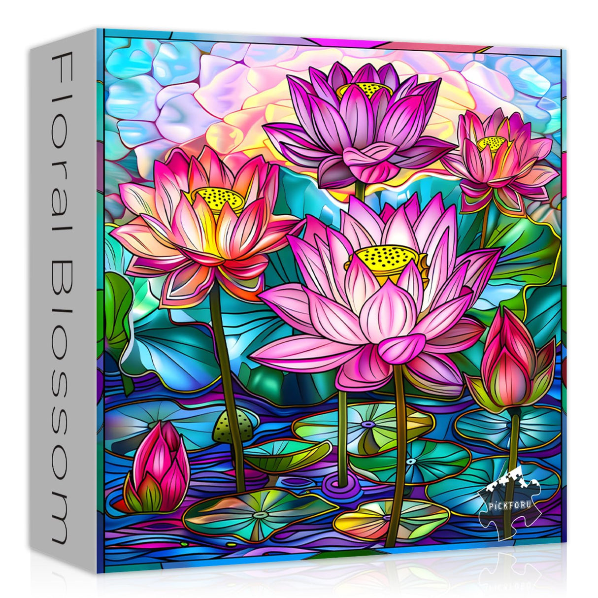 Stained Glass Puzzles for Adults 1000 Pieces, Lotus Flower Puzzle Art, Impossible Hard Challenging Puzzles for Adults, Colorful Floral Stained Glass Jigsaw Puzzle Waterlily PICKFORU