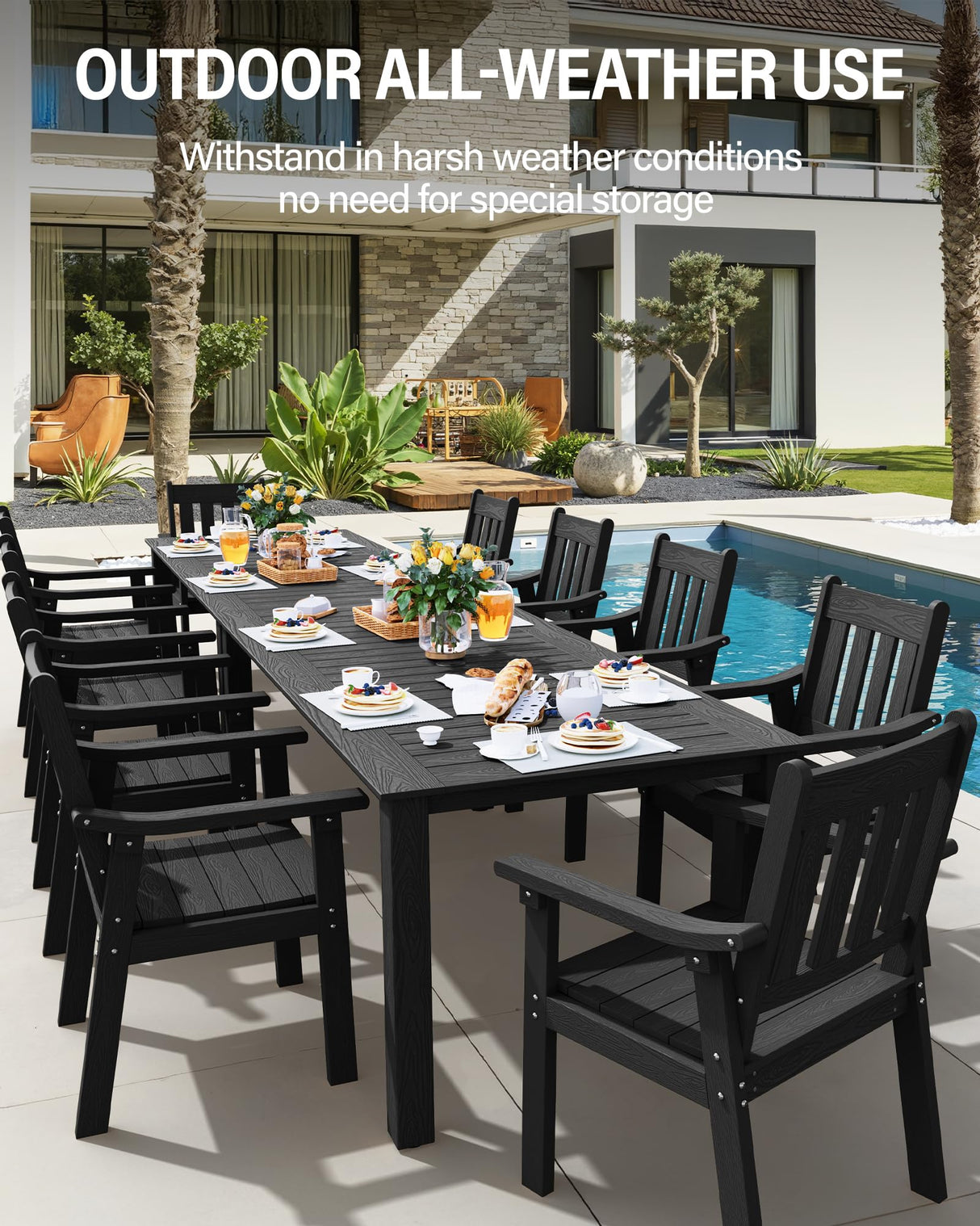 YEFU Outdoor Patio Dining Sets: Outdoor Furniture 12 Piece Dining Table Set for 10 with Umbrella Hole & Aluminum Frame - All Weather Patio 2 Table and 10 Chairs for Outside Backyard/Porch/Deck Black YEFU