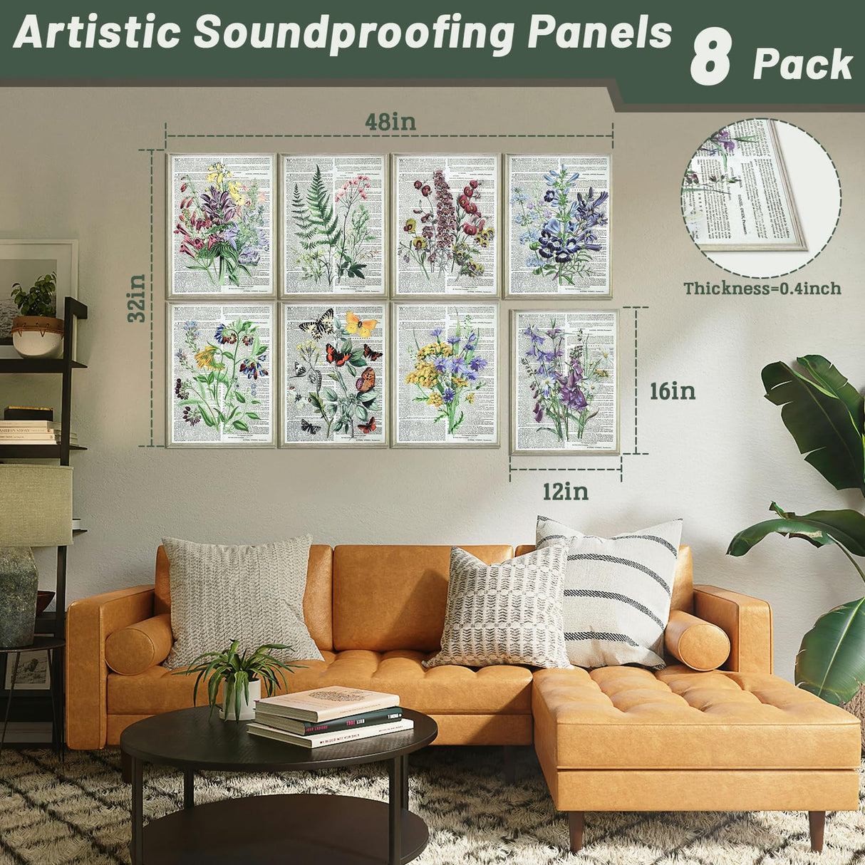 Atawlege 8 Pack Art Acoustic Panels, 48"x32" Soundproof Wall Panels, Decorative Sound Absorbing Panels with Self Adhesive, Sound Dampening Panels, Acoustic Treatment for Home, Office, Studio(Flower) AtawLege