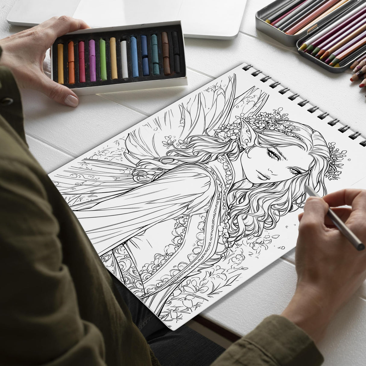Netecom Gothic Fairies Coloring Book for Adults, Spiral Bound Edition, Softcover, 30 Intriguing Coloring Pages of Dark Fairy for Stress Relief and Relaxation Netecom