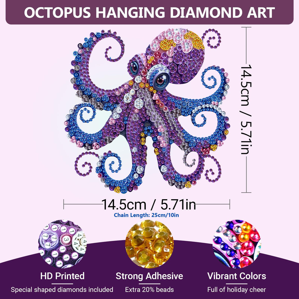 Celegoods Octopus Diamond Art Hanging Kits for Adults Beginners, Rhinestone Beads Acrylic Hanging Pendant Diamond Painting Dots Art Small Kits Hanging Decor, DIY Craft for Home Garden Decor Celegoods