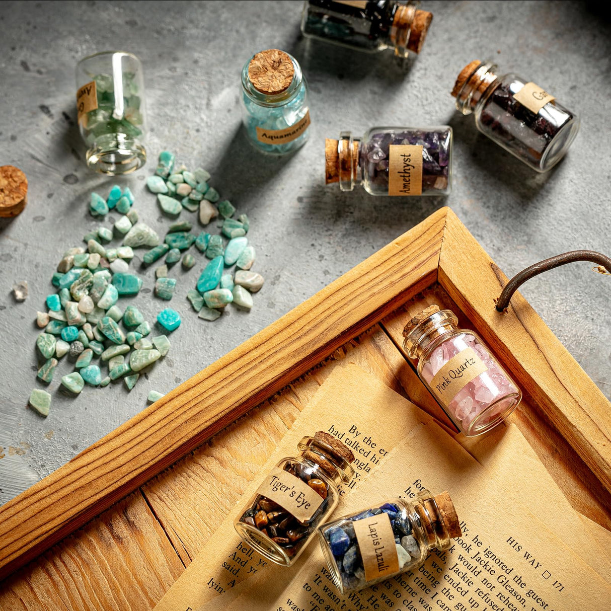 KHOCOEE 12 Different Gemstone Bottles Chip Crystals and Healing Stone, Chakra Healing Crystals Bottles, Wicca Gem Stones Set, Witchcraft Crystals KHOCOEE