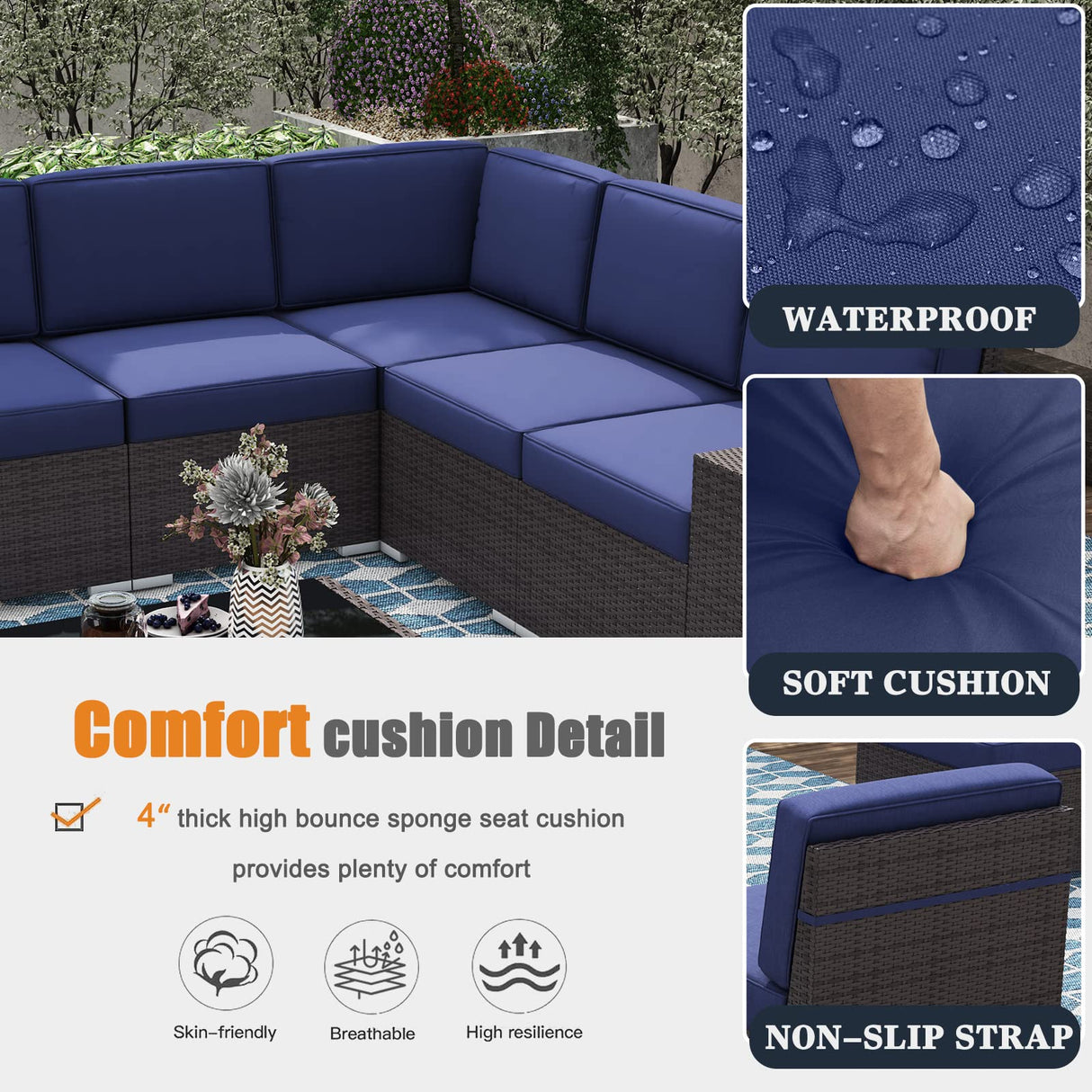 KHOLH 13 Pieces Patio Furniture Conversation Sofa Set with 44" Propane Gas Fire Pit Table, Outdoor Sectional Rattan Wicker Sofa Set KHOLH