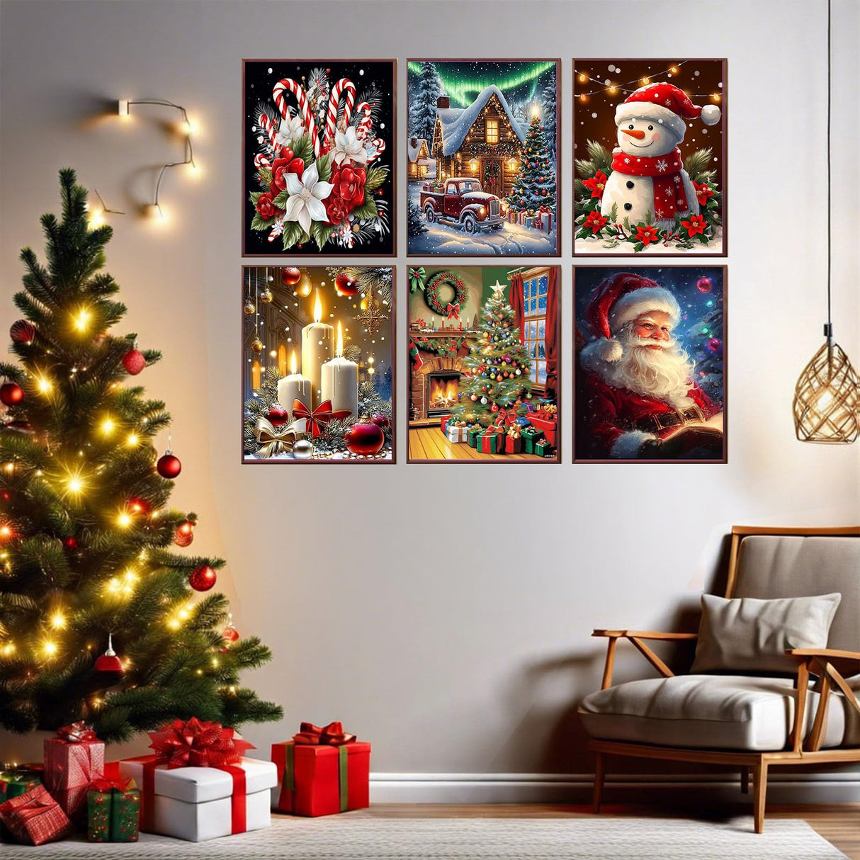 6 Pack Paint by Numbers Kit for Adults Beginners Christmas-Christmas Adult Paint by Number Kits on Canvas, DIY Acrylic Oil Painting Kits for Adults Without Frame for Gift Home Wall Decor(12x16inch) Arttoplus