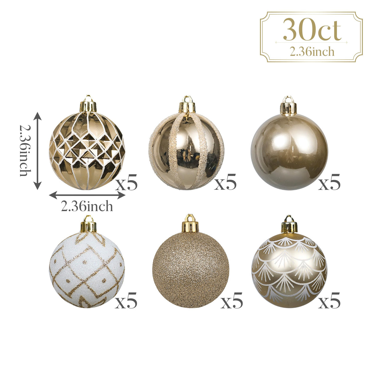 Valery Madelyn Christmas Ornaments Set, 30ct 2.36 Inches White and Gold Shatterproof Christmas Tree Decorations Ball Ornaments Bulk, Elegant Hanging Ornaments for Xmas Holiday Party Decor Valery Madelyn