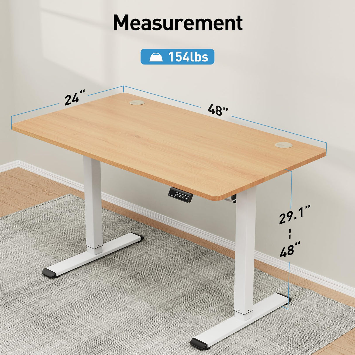 MOUNTUP Height Adjustable Electric Standing Desk Whole-Piece, 48 x 24 Inches Quick Assembly Sit Stand Desk, Stand Up Desk with Memory Controller, Ergonomic Desk, Oak MOUNTUP