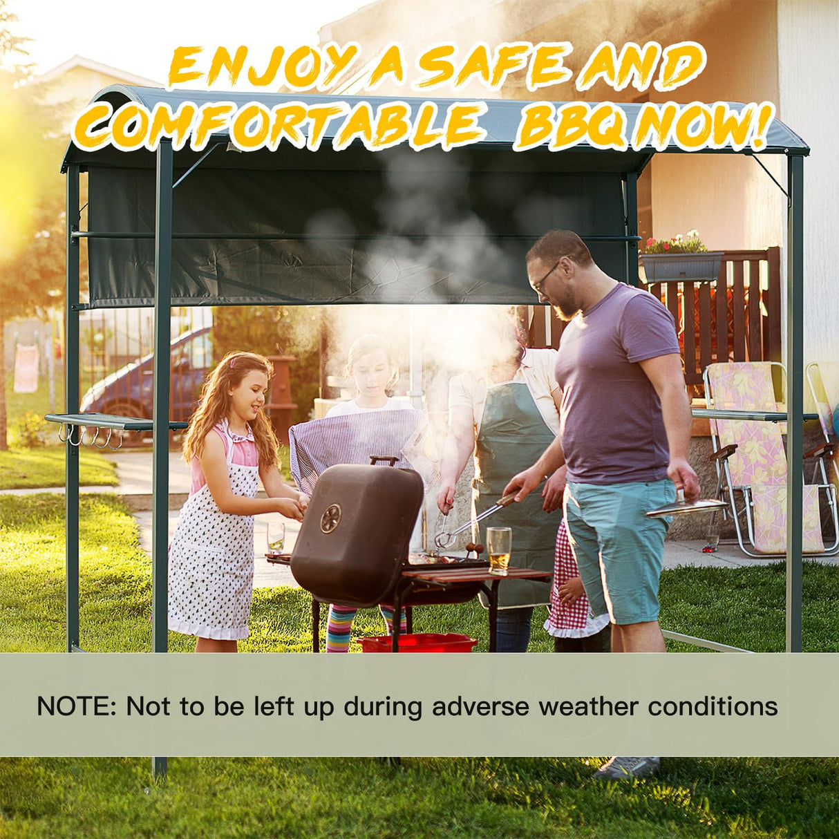 Outsunny 7FT Grill Gazebo BBQ Canopy with Sun Shade Panel Side Awning, 2 Exterior Serving Shelves, 5 Hooks for Patio Lawn Backyard Outsunny