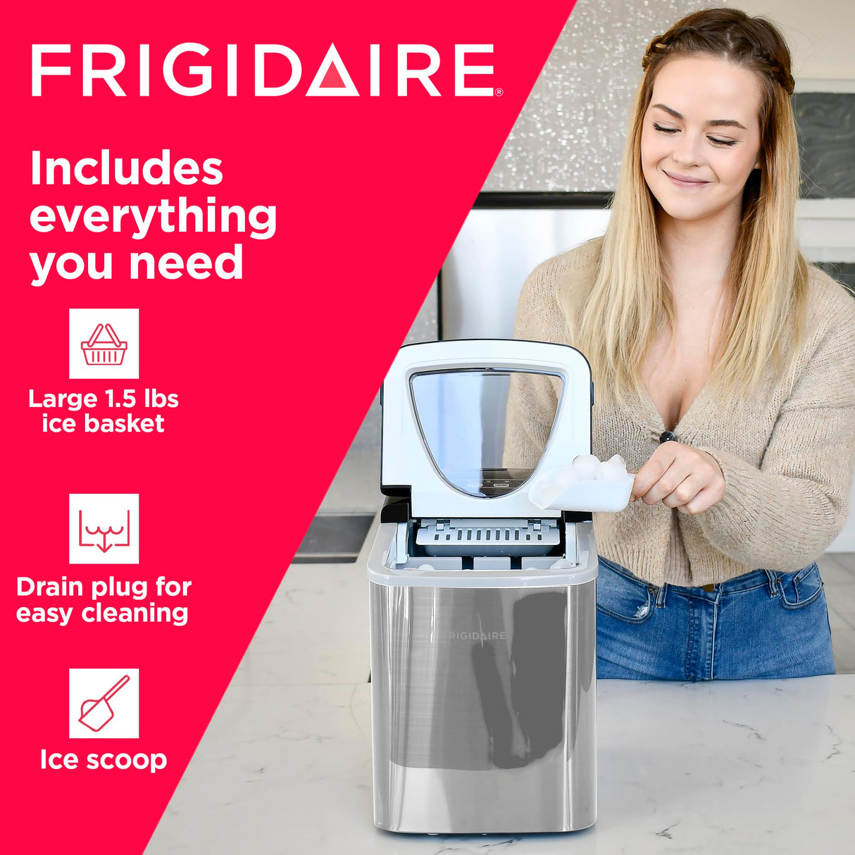 Frigidaire EFIC123-SS Counter Top Maker, Produces 26 pounds Ice per Day, Stainless Steel Frigidaire