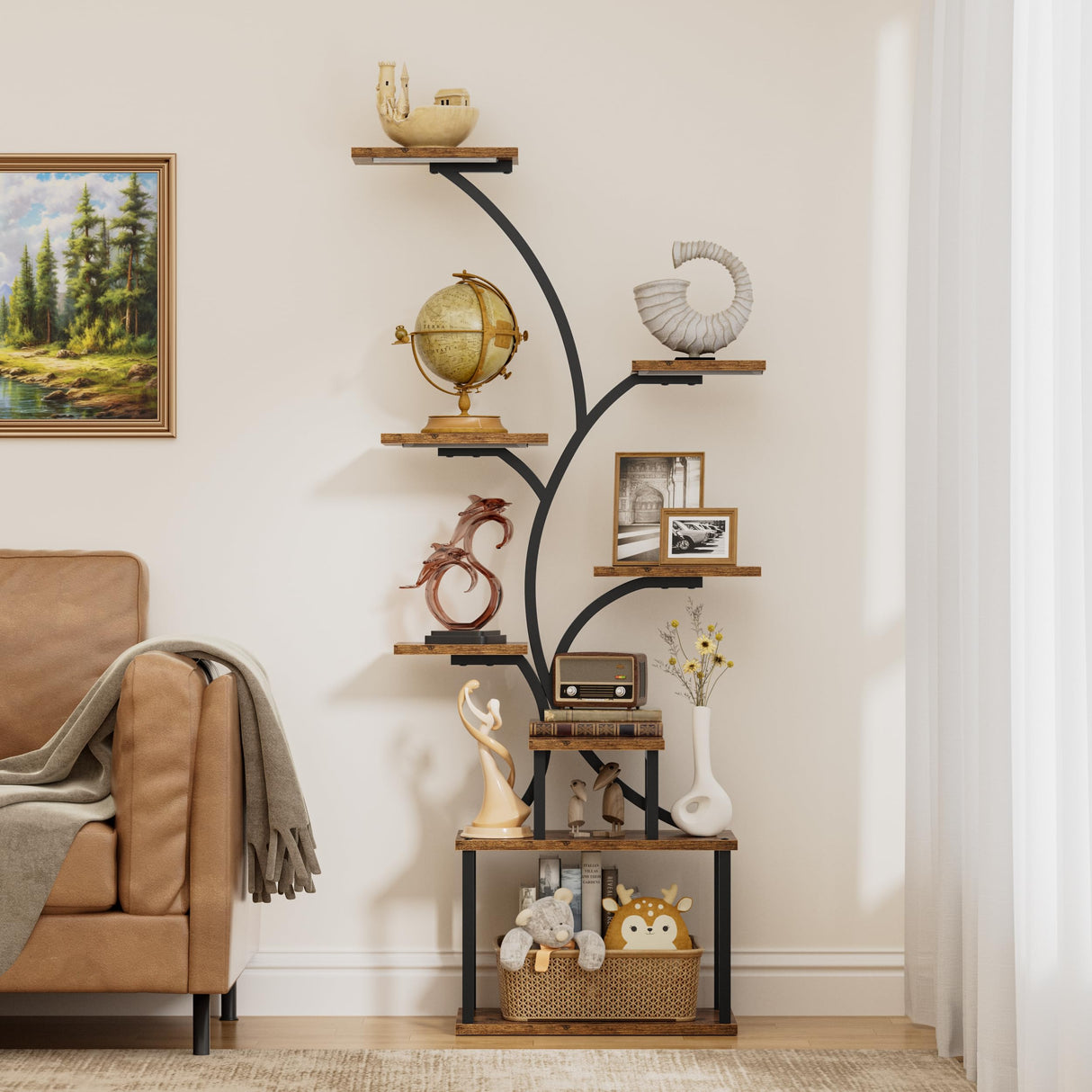 POZILAN 8 Tier Corner Shelf with LED Light, 62.2” Tall Display Shelf, Corner LED Bookshelf Display Cabinet Case with Lights, Collectibles Display Shelf for Living Room,Bedroom Decor POZILAN