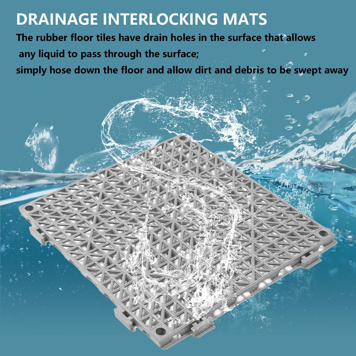 12” x 12” Drainage Interlocking Floor Tiles, 12 Pack Non-Slip Pool Deck Drain Tiles for Flooring, Soft PVC Splicing Modular Cushion Mats, Rubber Floor Tiles with Holes for Shower Basement Garage Shed EVANCENT