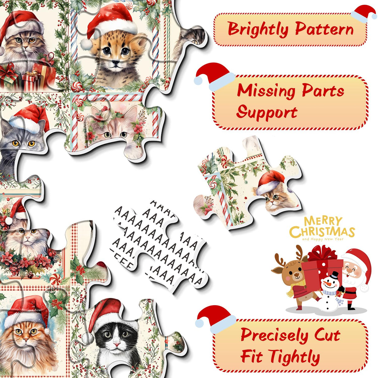 Christmas Cat Puzzles for Adults 1000 Pieces, Funny Animal Jigsaw Puzzle, Impossible Cute Kitty Puzzle as Home Wall Art Decor PPuzzling