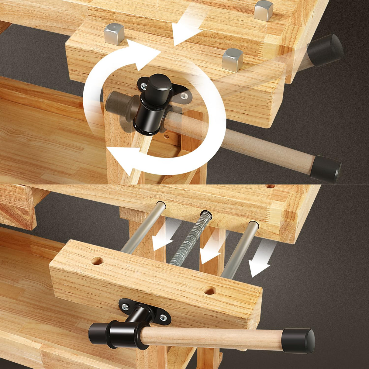 DNA MOTORING Heavy Duty Wood Workbench, Wooden Workbench with Drawer for Workshop, Garage, W/Adjustable Handle, TOOLS-00520 DNA MOTORING