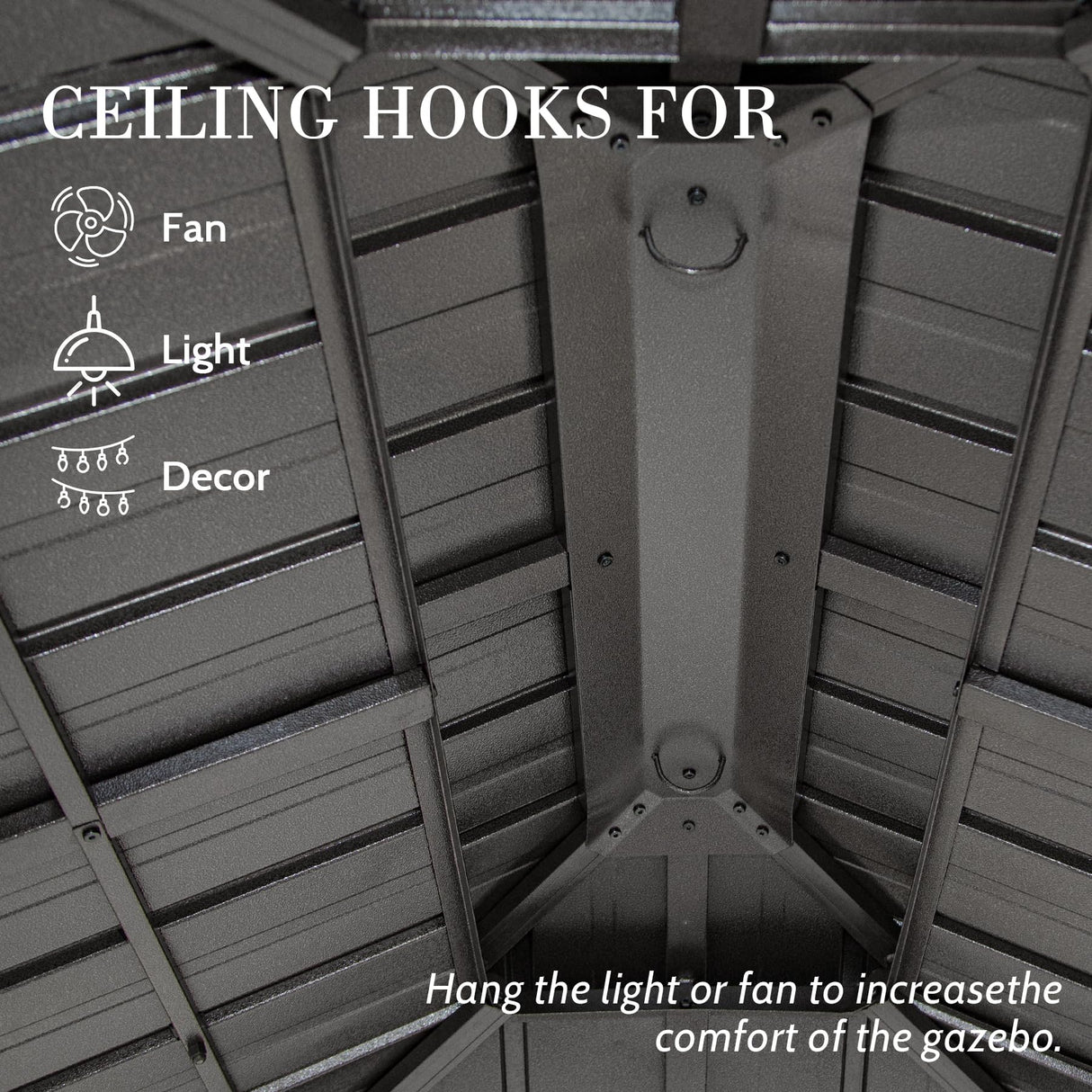 Domi 8’ x 6’ Grill Gazebo, Outdoor Aluminum BBQ Gazebo with 2 Side Shelves, Hardtop Double Roof Permanent Sun Shade with Ceiling Hooks for Patio Deck Yard Garden (Grey) domi outdoor living