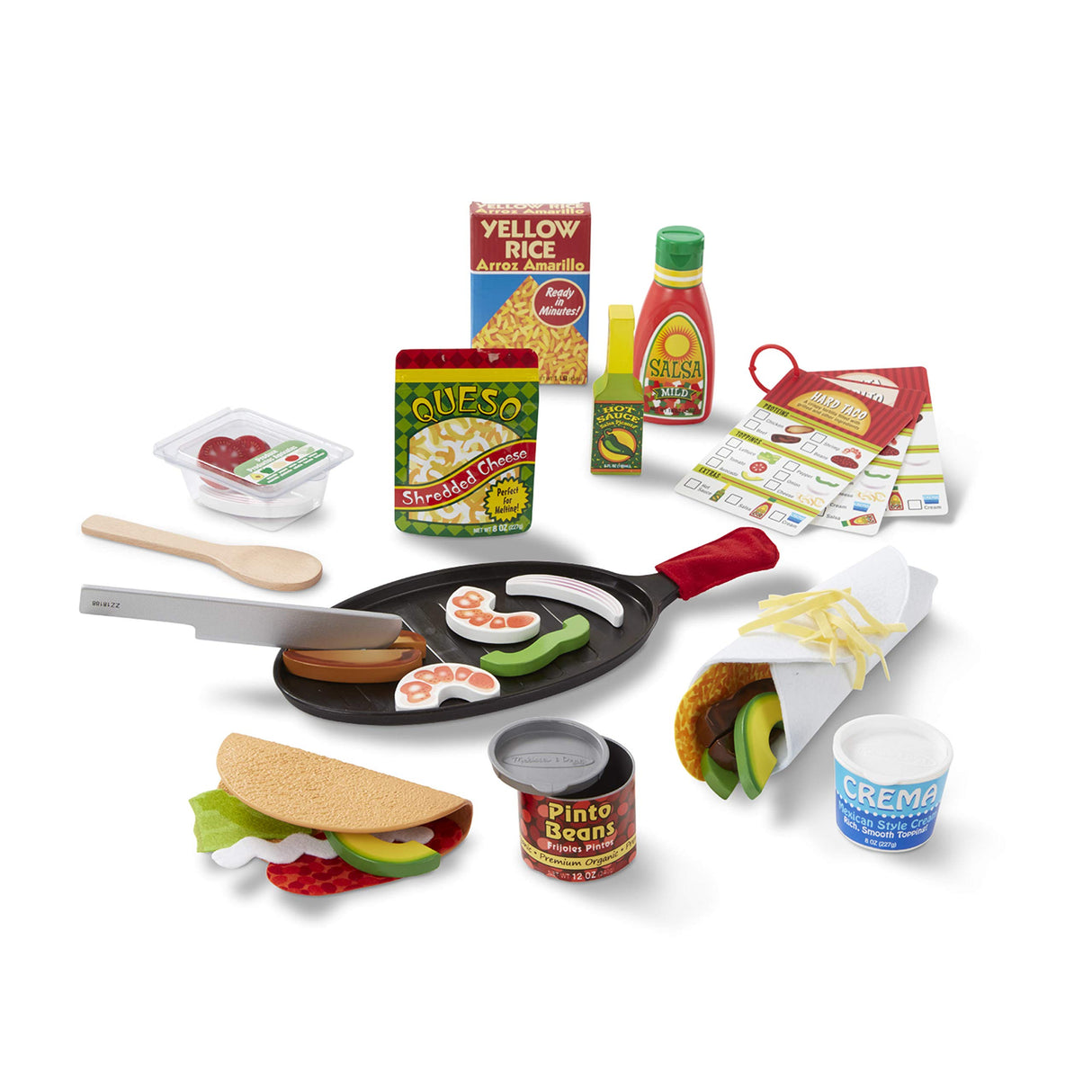 Melissa & Doug Fill & Fold Taco & Tortilla Set, 43 Pieces – Sliceable Wooden Mexican Play Food, Skillet, and More - Pretend Play Kitchen Toy For Kids Ages 3+, 16.1 x 12.0 x 2.75 Melissa & Doug
