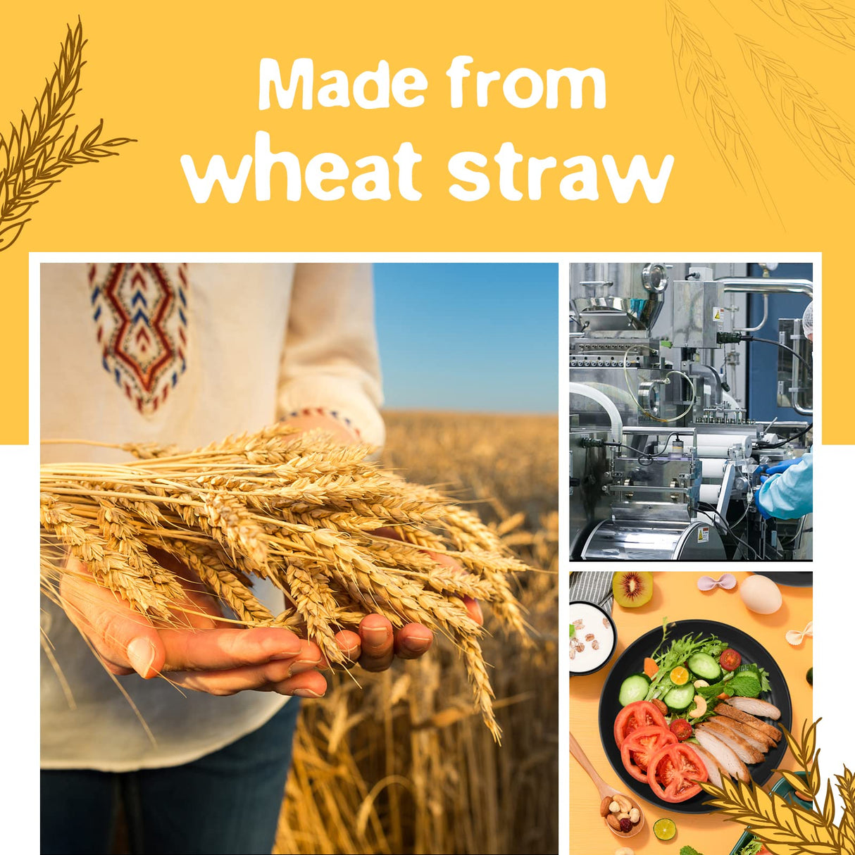 Teivio 32-Piece Kitchen Plastic Wheat Straw Dinnerware Set, Service for 8, Unbreakable Modern Dish Set - Dinner Plate/Dessert Plate/Cereal Bowl/Cup, for Apartment Essentials, Outdoor Camping,Black Teivio