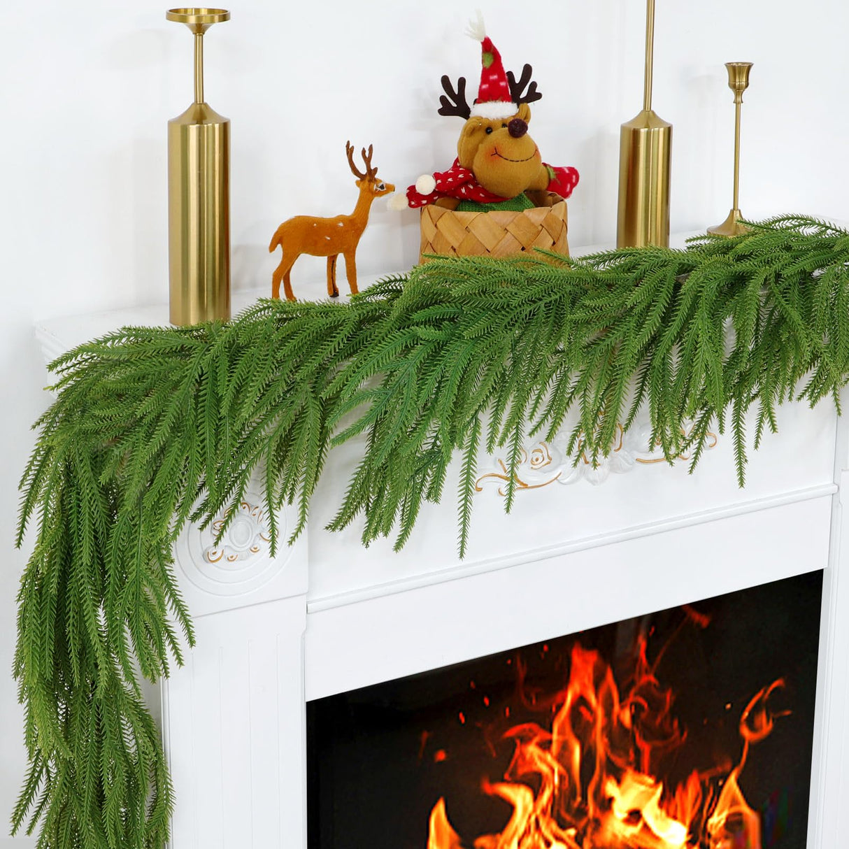 Christmas Garland for Mantle, Norfolk Pine Garland Artificial Greenery Garlands for Table, Wall, Mantle, Indoor, Outdoor Christmas Decorations(1 PCS, 6 FT) HKKDKTA